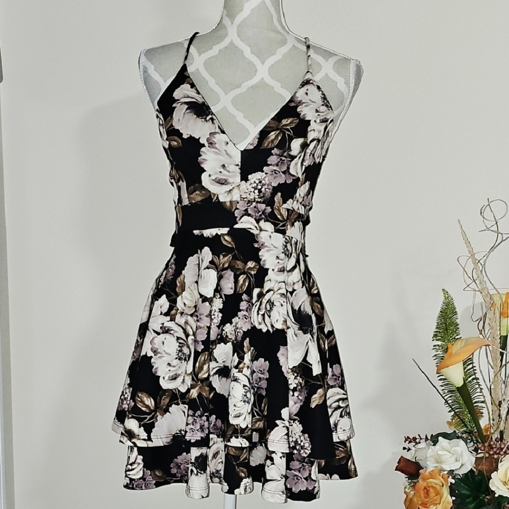 Floral Black and White Dress